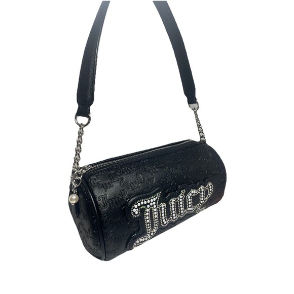Juicy Couture Black Barrel Shoulder Bag With Rhinestone Logo & Chain Strap - Picture 4 of 14